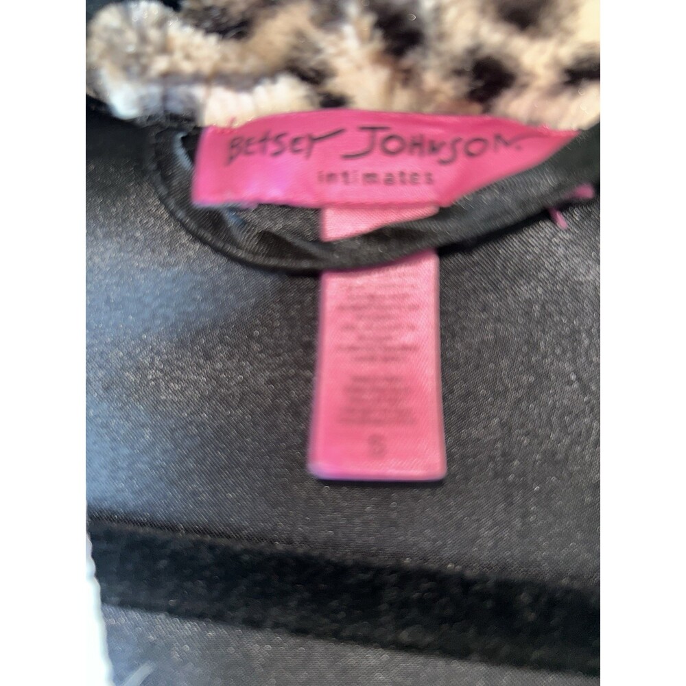 Betsy Johnson Robe Sz S Black W/ Leopard Print Collar & Cuffs. Cute Bow In Back - Picture 3 of 6